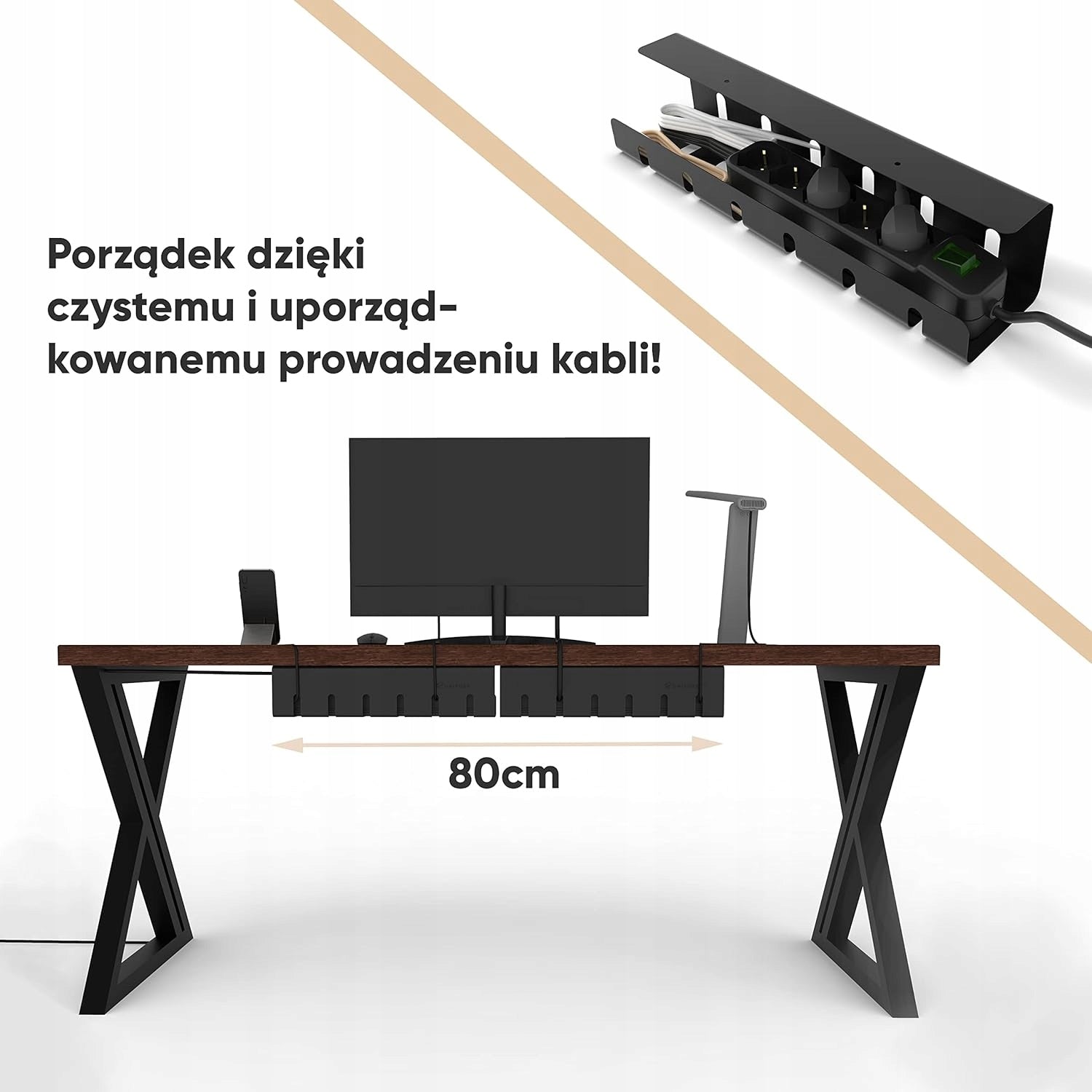 CABLE ORGANIZER WIRES GUIDE HOLDER SHELF UNDER DESK COUNTERTOP BASKET Color black