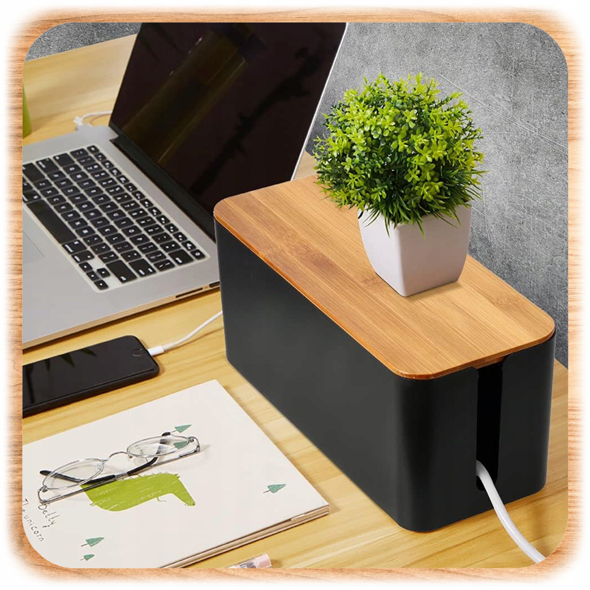 CABLE STRIP ORGANIZER WIRES CABLE BOX CONTAINER WOOD S BOX Color black