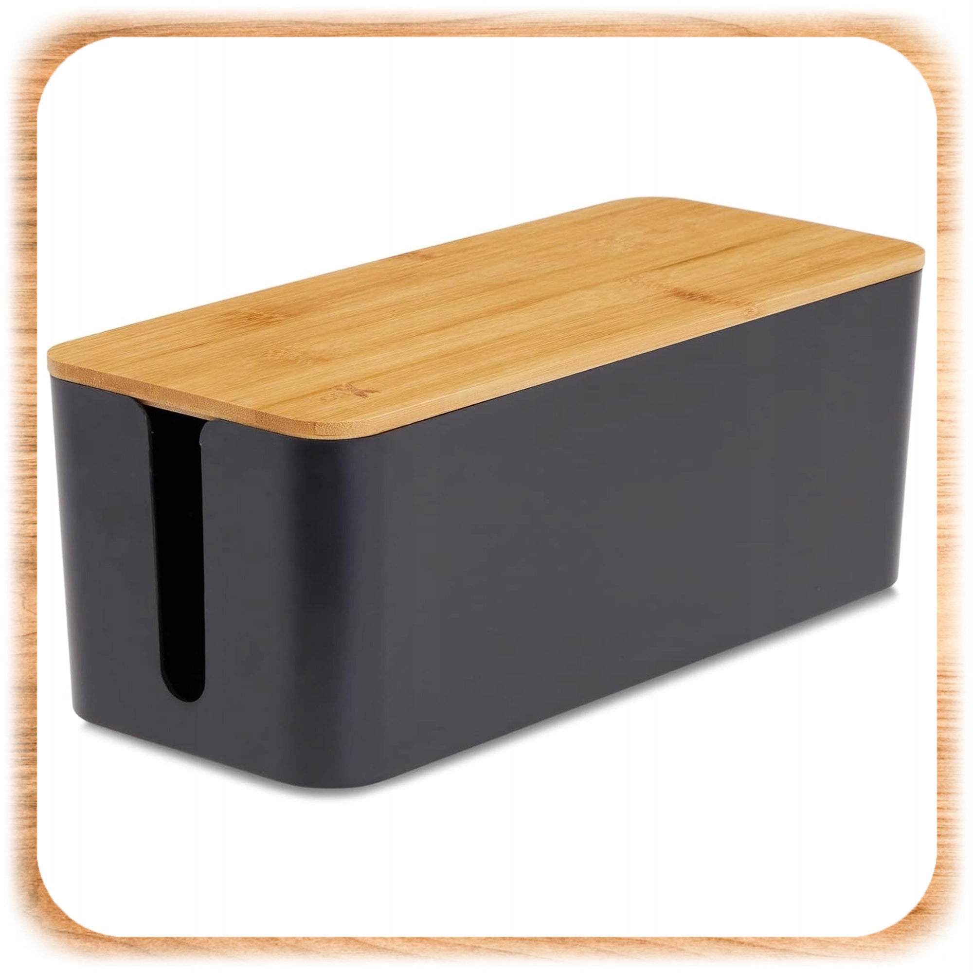 CABLE STRIP ORGANIZER WIRES CABLE BOX CONTAINER WOOD S BOX Model Z POKRYWKĄ BAMBUSOWĄ BAMBUS DREWNO