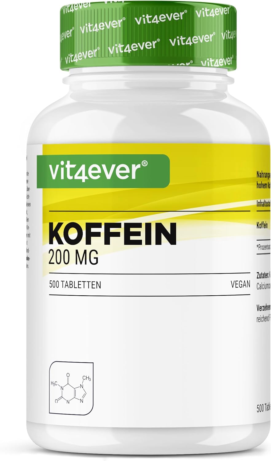CAFFEINE 200 mg 500 TABLETS SUPPORT FOR ENERGY AND CONCENTRATION VIT4EVER