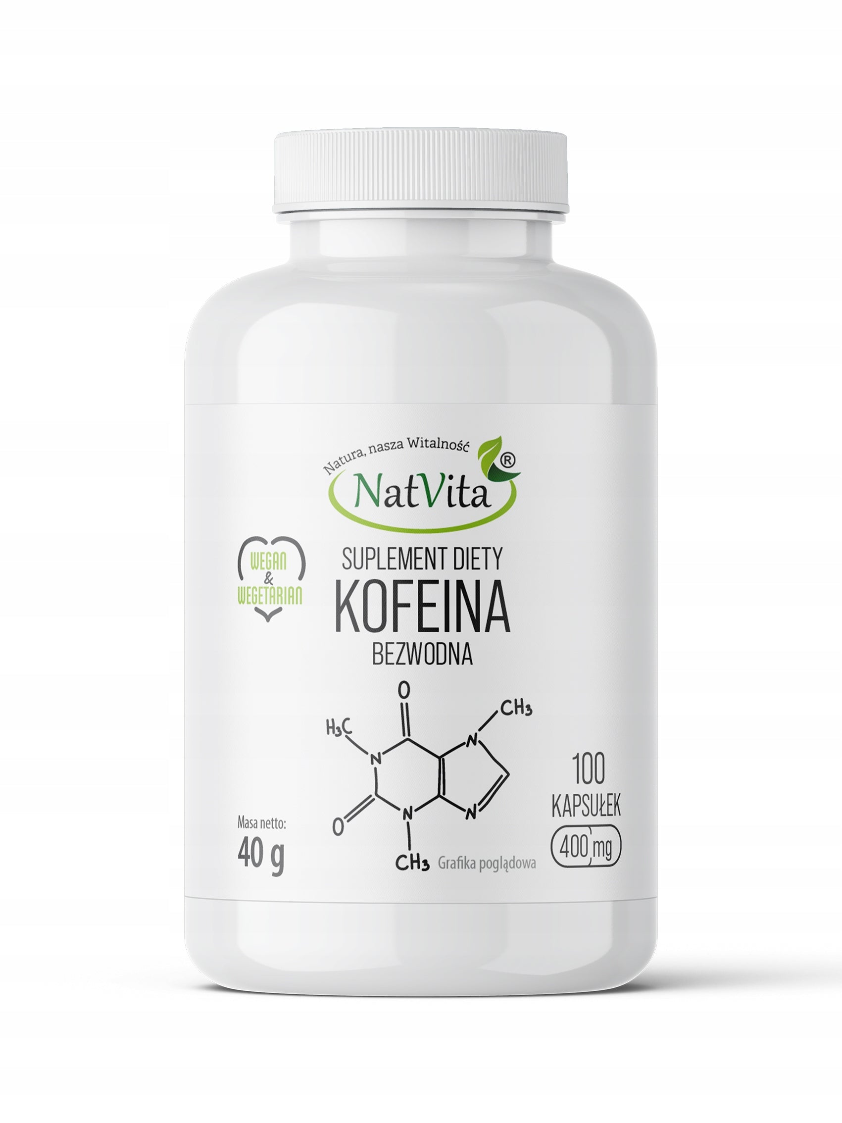 CAFFEINE ANHYDROUS 100% Stimulation Energy Cellulose Capsules 400mg NatVita