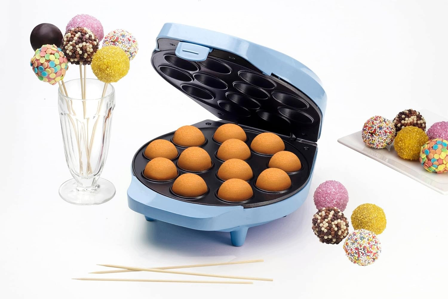 CAKE POP WAFFLE MAKER BESTRON 12 ROASTS 700W BLUE + ACCESSORIES Packaging status original