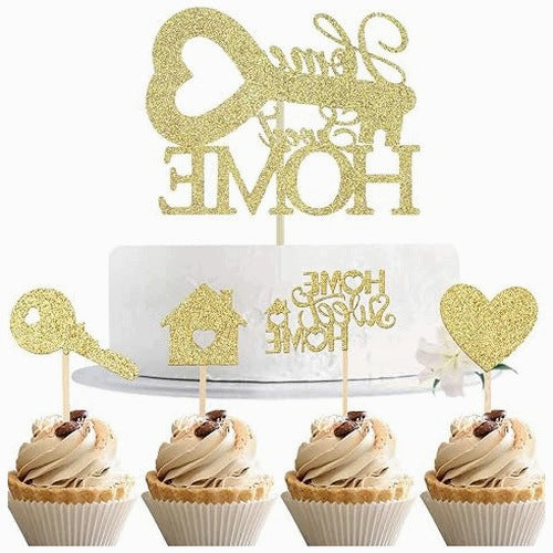 CAKE TOPPERS GLITTER SWEET HOME DECORATION FOR PARTIES 48 PIECES