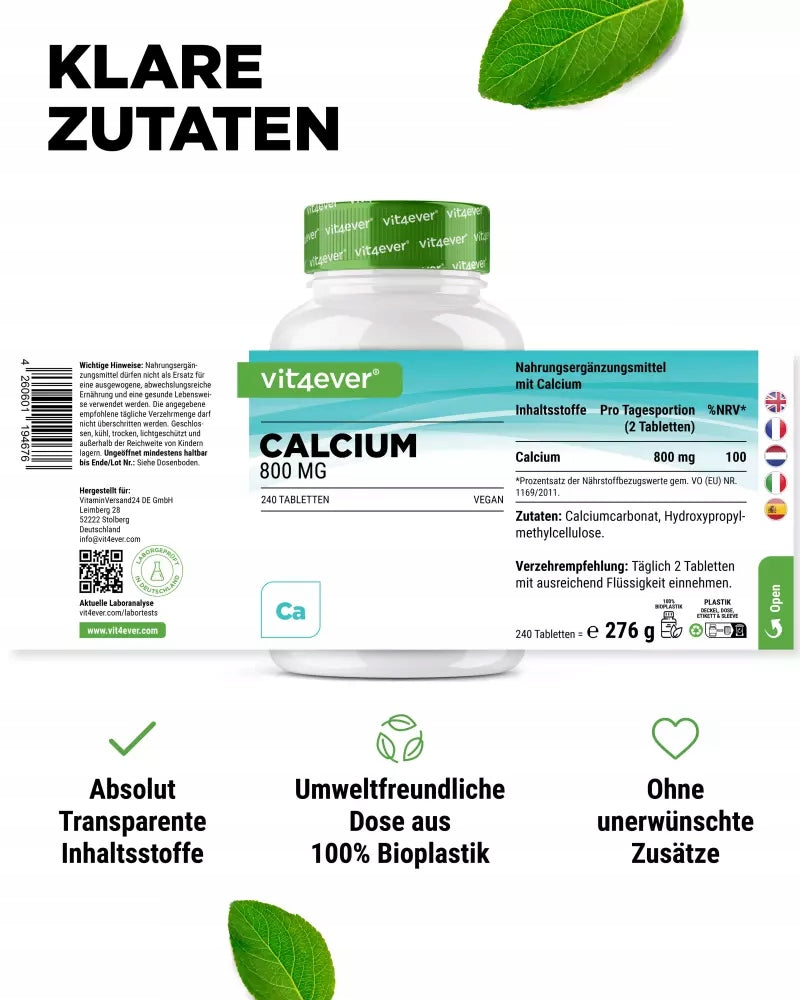 CALCIUM 800 MG 240 TABLETS BONE AND TOOTH SUPPORT VIT4EVER Brand Vit4Ever