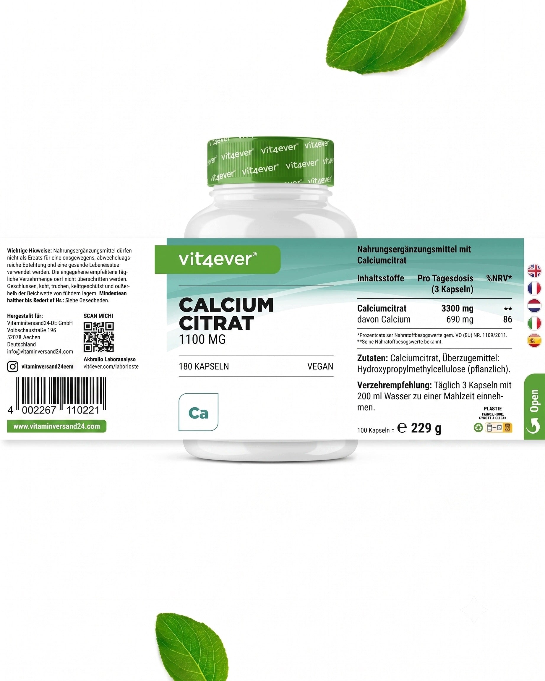 CALCIUM CITRATE 1100 mg 180 CAPSULES BONE AND NERVOUS SYSTEM SUPPORT Medical device no