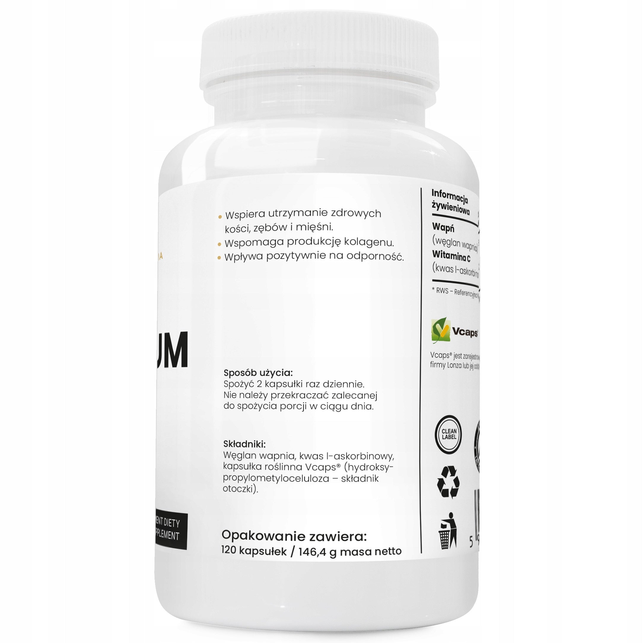 CALCIUM Calcium 800 mg Vitamin C Healthy Bones Muscle Resistance 120 capsules EAN (GTIN) 5906954221315
