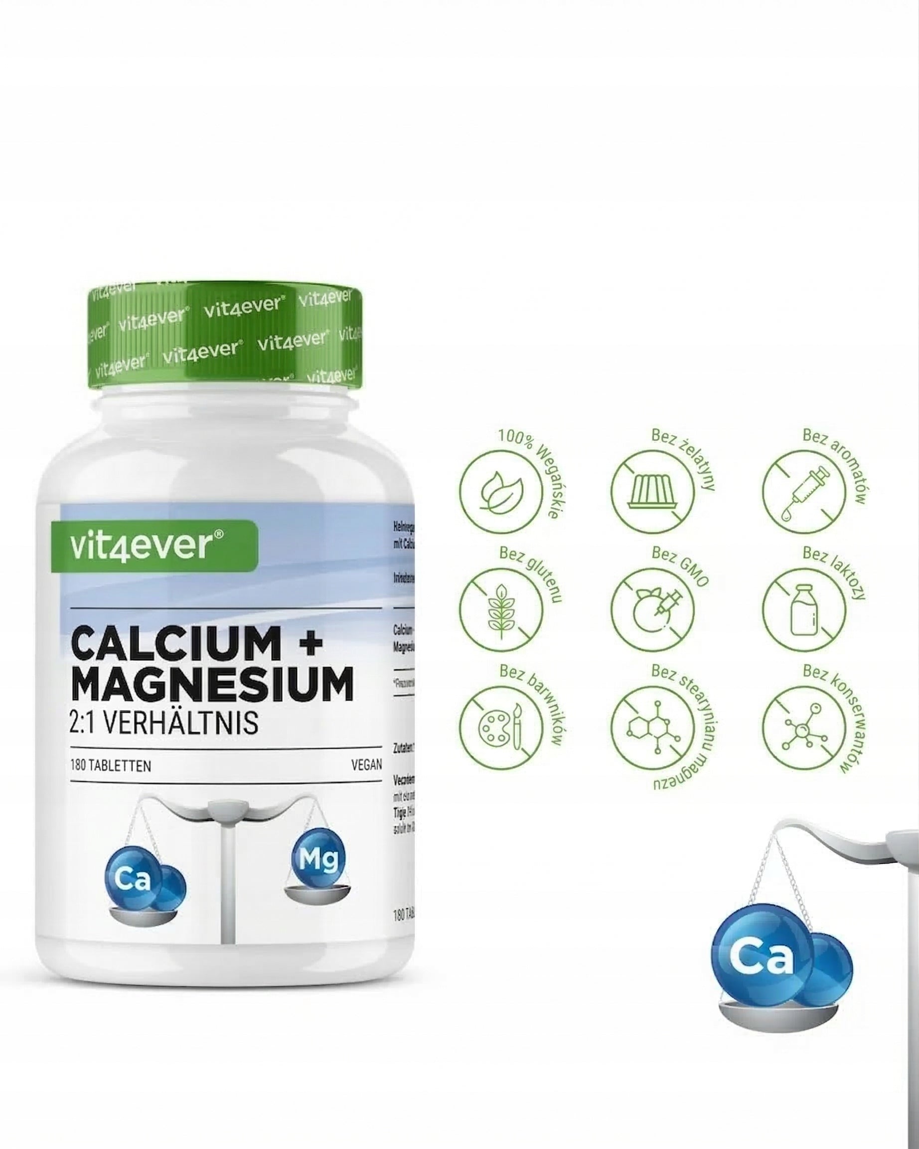 CALCIUM MAGNESIUM 2:1 180 TABLETS BONE AND MUSCLE SUPPORT VIT4EVER Brand Vit4Ever