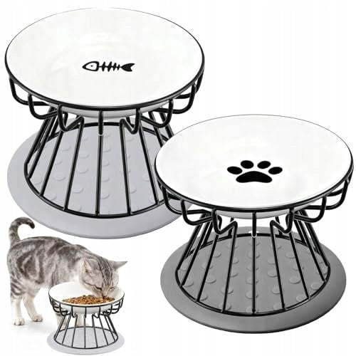 CALENXY RAISED CAT BOWL WITH METAL STAND 2 PIECES Packaging status original