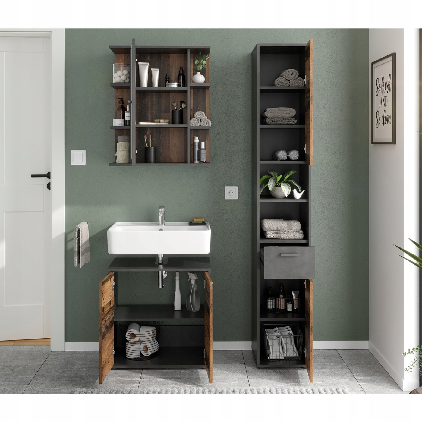 Spiegel-Badezimmerschrank, 60 x 72 cm, mehrfarbig 