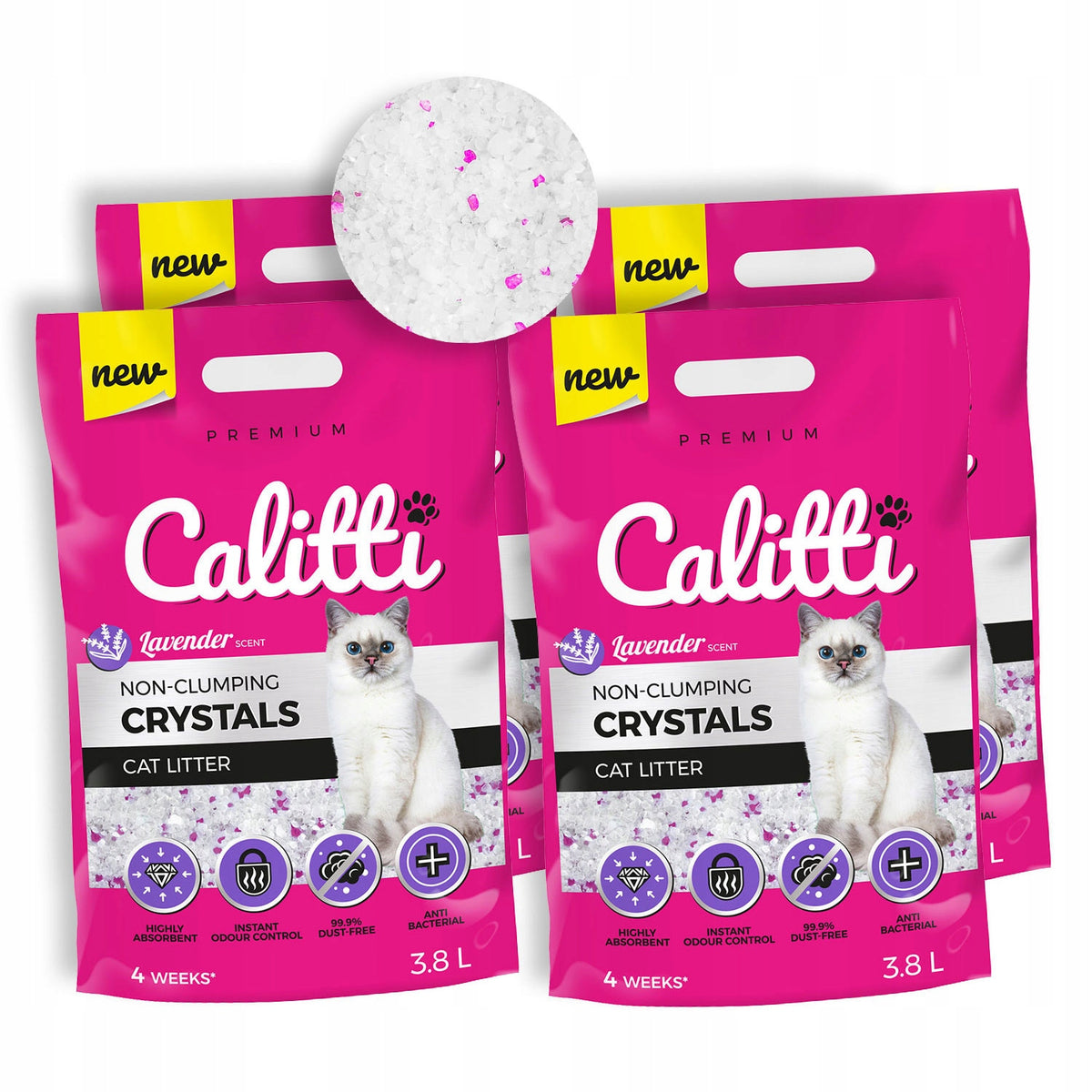 CALITTI Crystals Lavender SILICONE LITTER 4x3,8L = 15,2L Manufacturer code CALITTI-SILI-CRY-4P