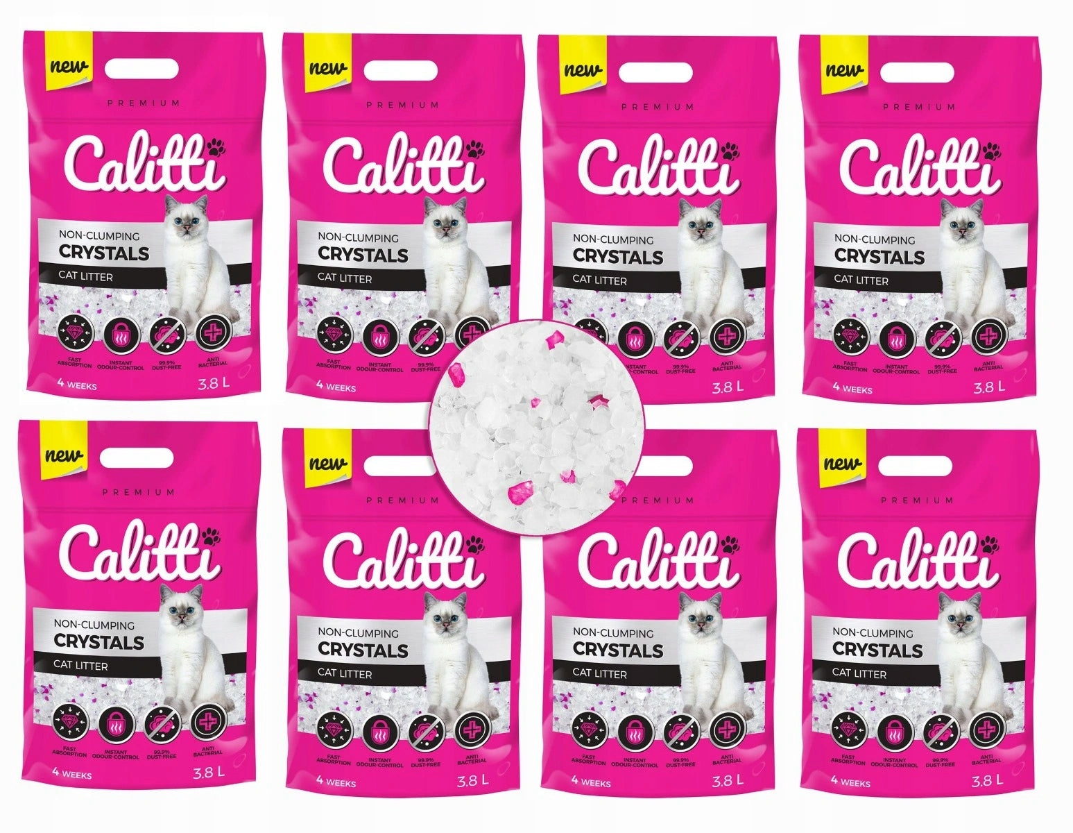 CALITTI Crystals Silicone Cat Litter Dust-Free 8x3,8L Set Volume 30.4 l
