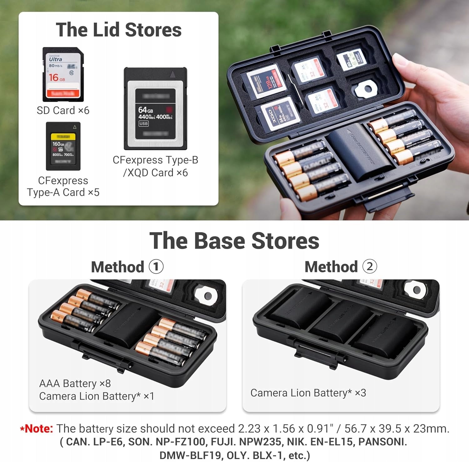 CAMERA BATTERY CASE AND 3IN1 MEMORY CARDS WATERPROOF Model JJC Etui na karty pamięci 2 w 1 i etui na baterie