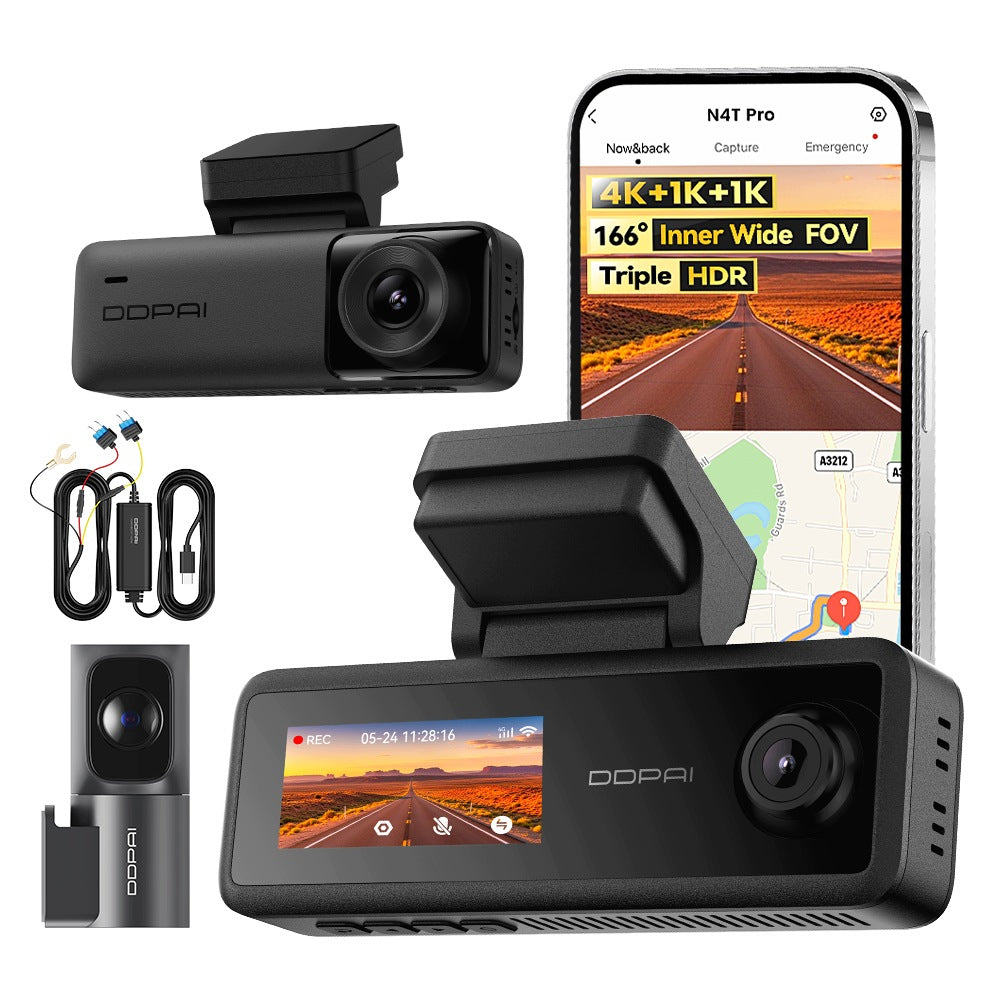 CAMERA DDPAI N4T PRO VIDEO RECORDER 4K HDR FRONT REAR INTERIOR+HARDWIRE KIT