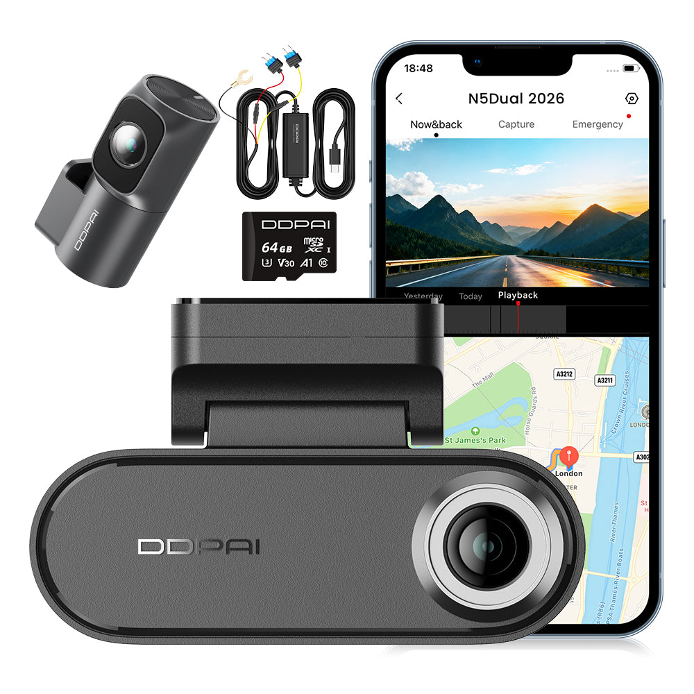 CAMERA DDPAI N5 Dual 2026 VIDEO RECORDER 4K HDR +REAR +HARDWIRE KIT+64GB