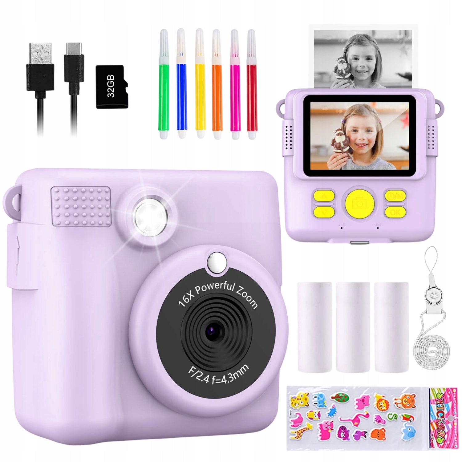CAMERA FOR CHILDREN FAST PRINT 1080P SCREEN IPS 2,4'' + 32GB