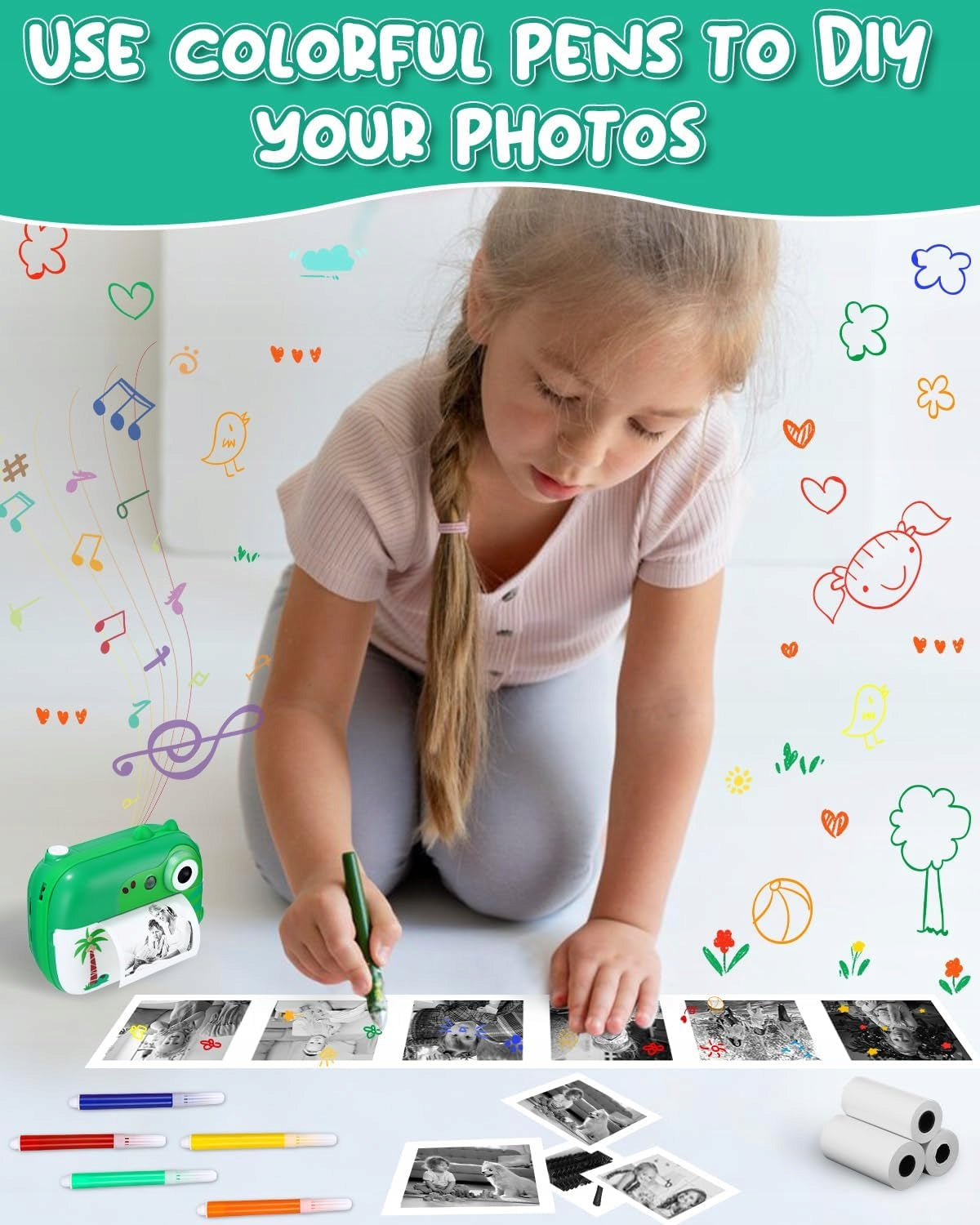 CAMERA FOR CHILDREN INSTANT DINOSAUR SET PAPER SD 32GB FOR GIFT Manufacturer code APARAT BŁYSKAWICZNY PRZENOŚNY DINOZAUR ZESTAW