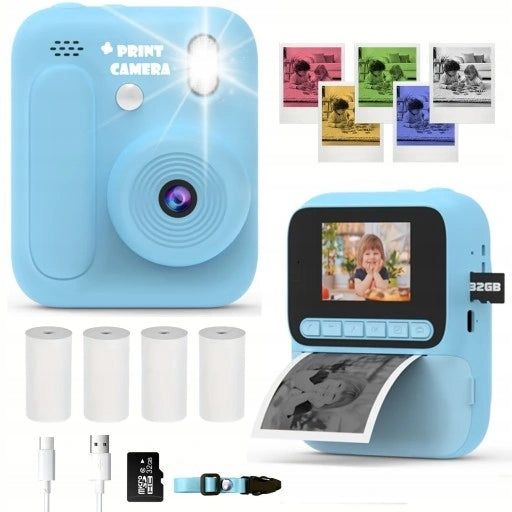 CAMERA FOR CHILDREN INSTANT PHOTO PRINTER BLUE + 4 ROLLS