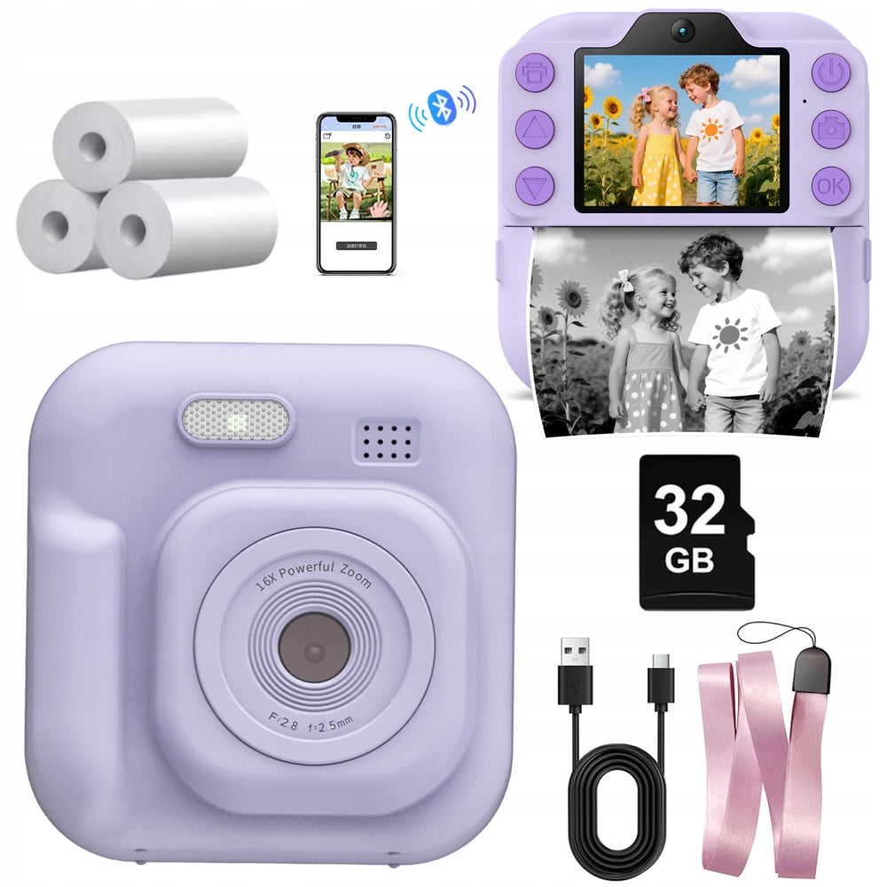 CAMERA FOR CHILDREN INSTANT PHOTO PRINTER PURPLE + 3 ROLLS