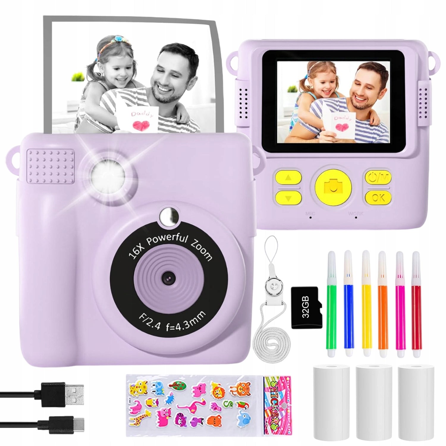 CAMERA FOR CHILDREN WITH THERMAL PRINTER 32GB CAMERA GIFT