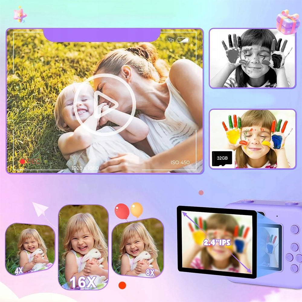 CAMERA INSTANT PHOTO PRINTING 1080P SCREEN 2.4 INCH 32GB CARD PURPLE Brand no brand