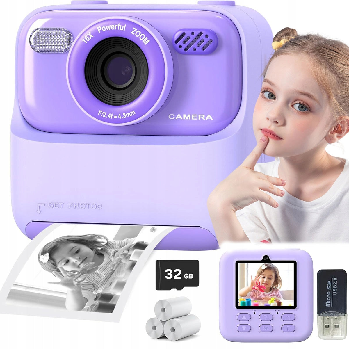 CAMERA INSTANT THERMAL PRINTER FOR CHILDREN MEMORY CARD 32GB