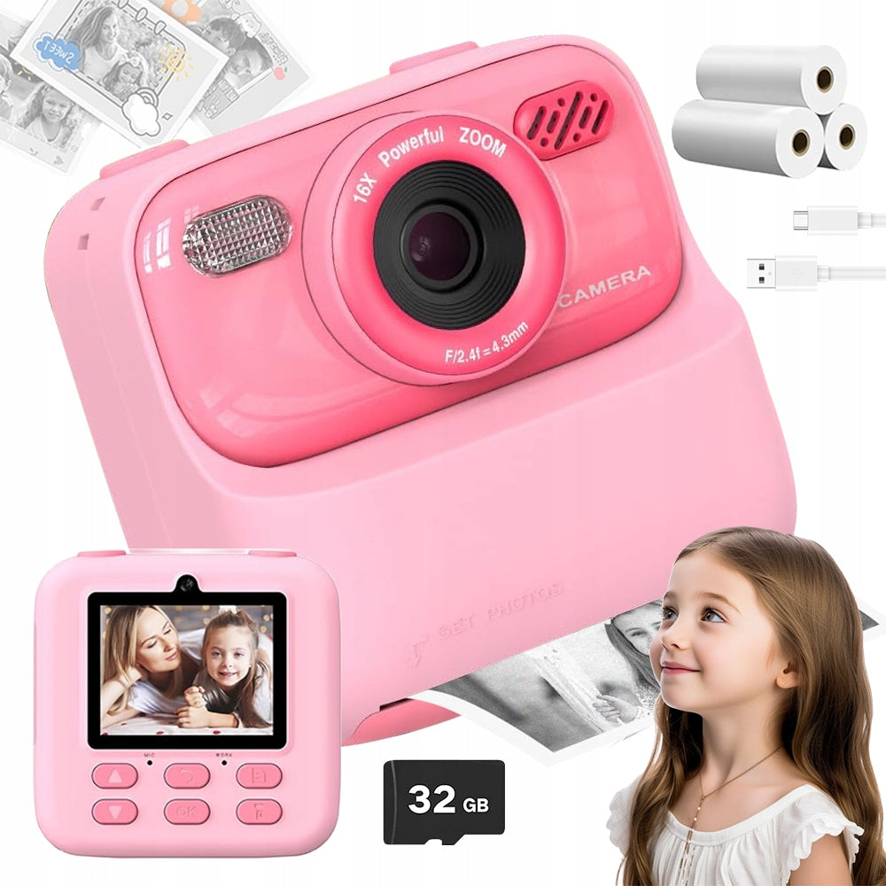 CAMERA PORTABLE PRINTER FOR CHILDREN 1080P 3 ROLLS 32G