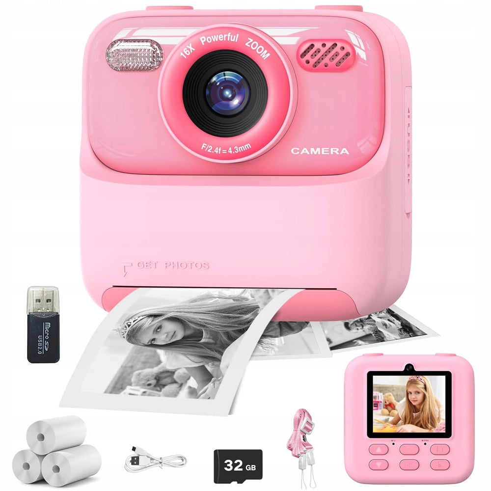 CAMERA WITH PRINTER FOR CHILDREN 32GB SD 3 GAMES AND 20 FRAMES