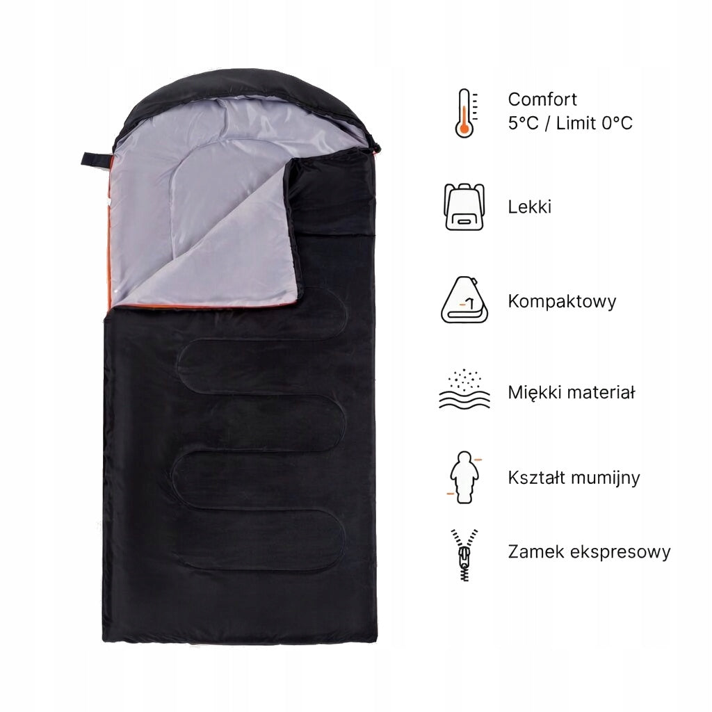 CAMO HIKING SLEEPING BAG WARM MUMMY LIGHTWEIGHT DUVET WITH HOOD 2IN1 + BAG Packaging status original