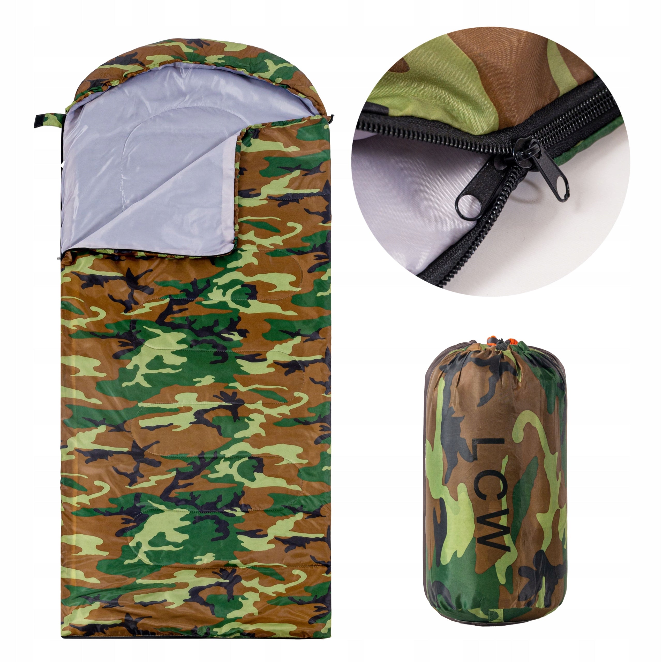 CAMO HIKING SLEEPING BAG WARM MUMMY LIGHTWEIGHT DUVET WITH HOOD 2IN1 + BAG