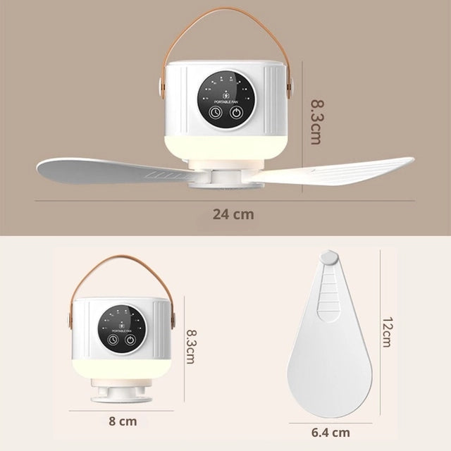 CAMPING FAN FOR TENT PORTABLE WITH LED REMOTE CONTROL LAMP Functions timer