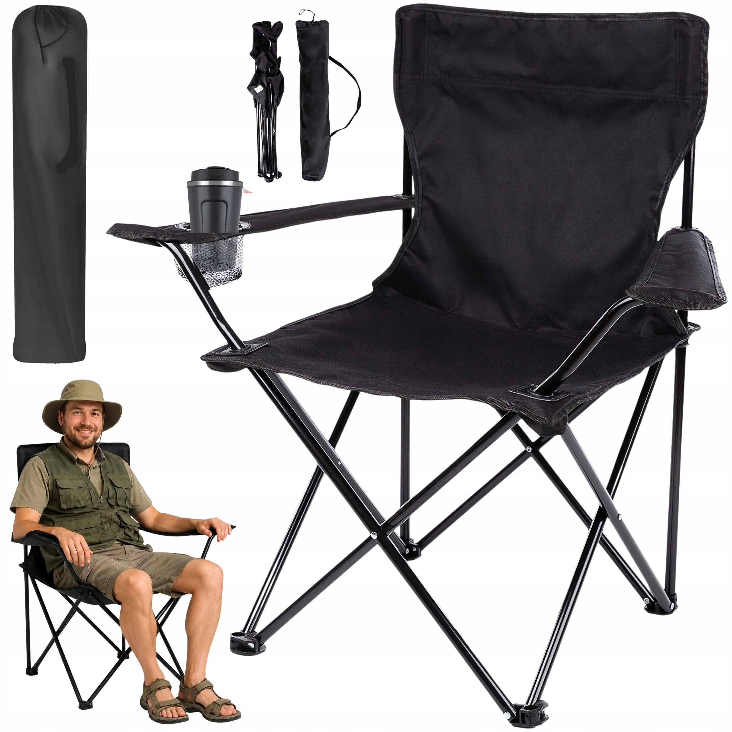 CAMPING FOLDING FISHING CHAIR LARGE BLACK MONTESSA