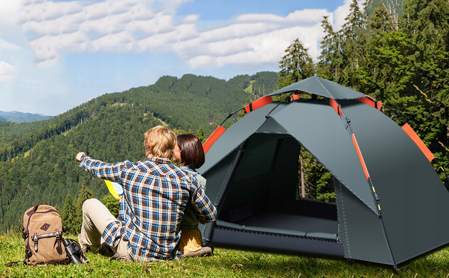 CAMPING TENT 2 PERSON SELF-FOLDING HYDRAULIC WATERPROOF LIGHT Packaging status original