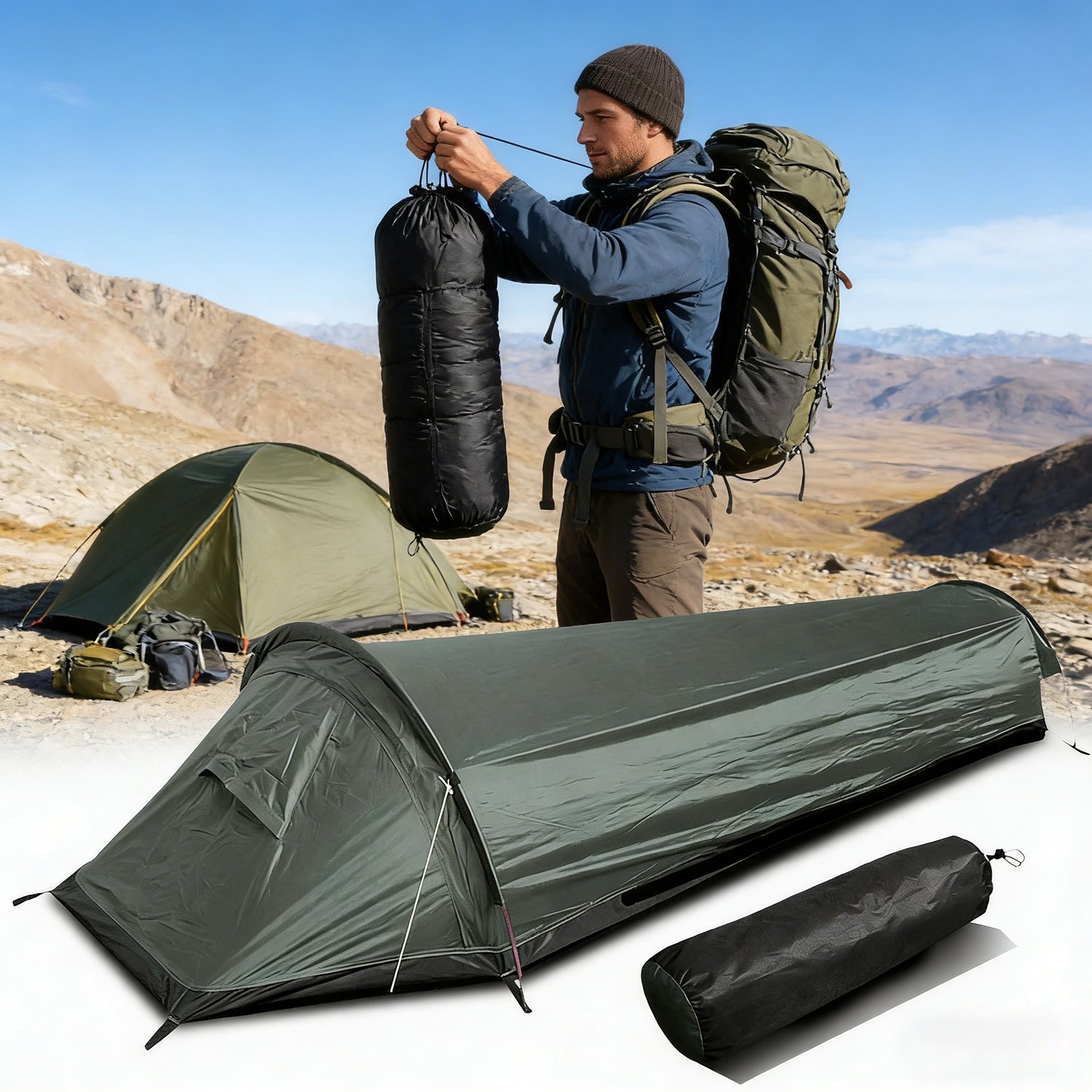 CAMPING TENT ALUMINUM BARS BOTTOM 210D OXFORD RAINPROOF ANDWIND PROOF Manufacturer code Namiot jednoosobowy