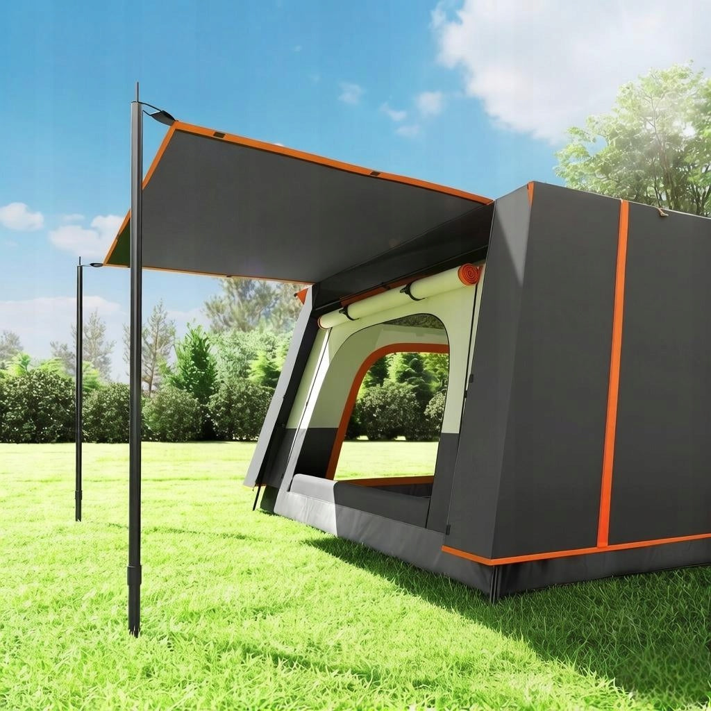 CAMPING TENT FOR 4 TO 6 PEOPLE WITH DOORS AND WINDOWS 4,3×3×1,95M, DARK GREY Packaging status original