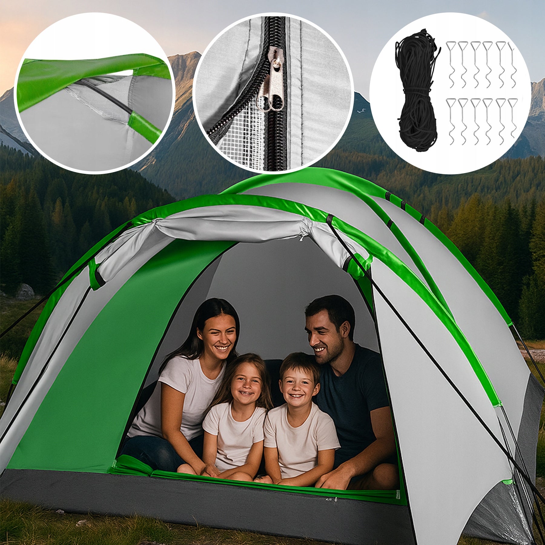 CAMPING TENT FOUR-PERSON 320x200CM + HIKING SLEEPING BAG Kind travel