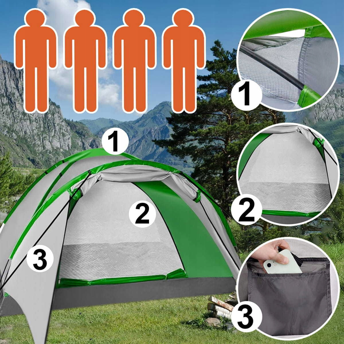 CAMPING TENT FOUR-PERSON 320x200CM + HIKING SLEEPING BAG Model D470Z