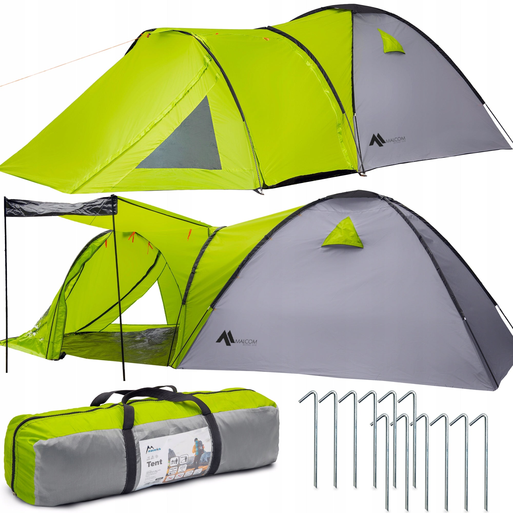 CAMPING TENT LARGE 4-PERSON IGLO 215x460cm WITH VESTIBULE