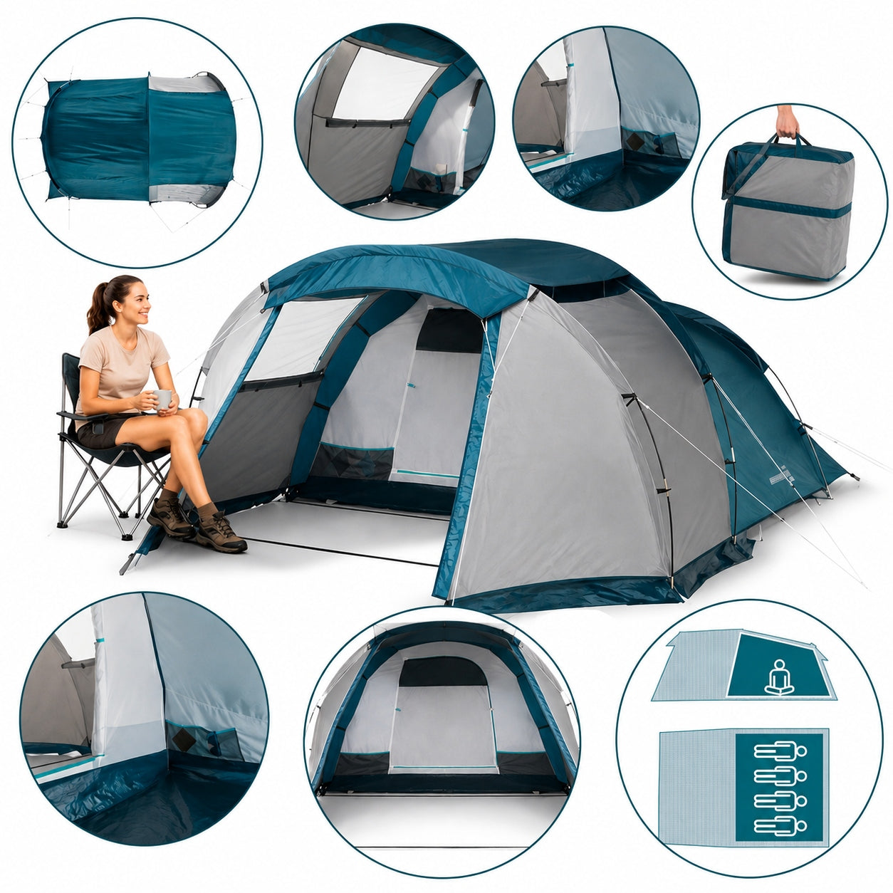 CAMPING TENT QUECHUA MH100 XXL 4 PERSON TUNNEL WITH VESTIBULE