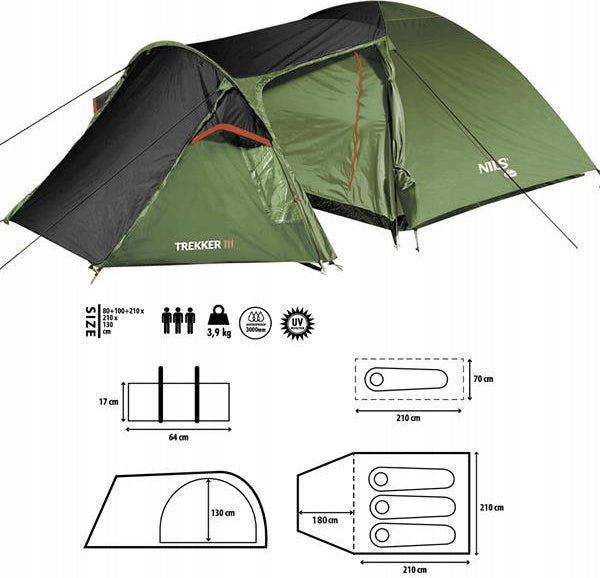 CAMPING TENT TOURIST TREKKER III NILS CAMP NC6312 390X210X130CM Model nc6312