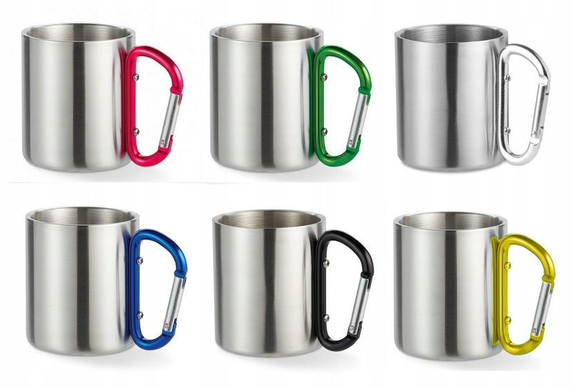 CAMPING TOURIST MUG WITH CARABINER 220ml stainless steel Packaging status original