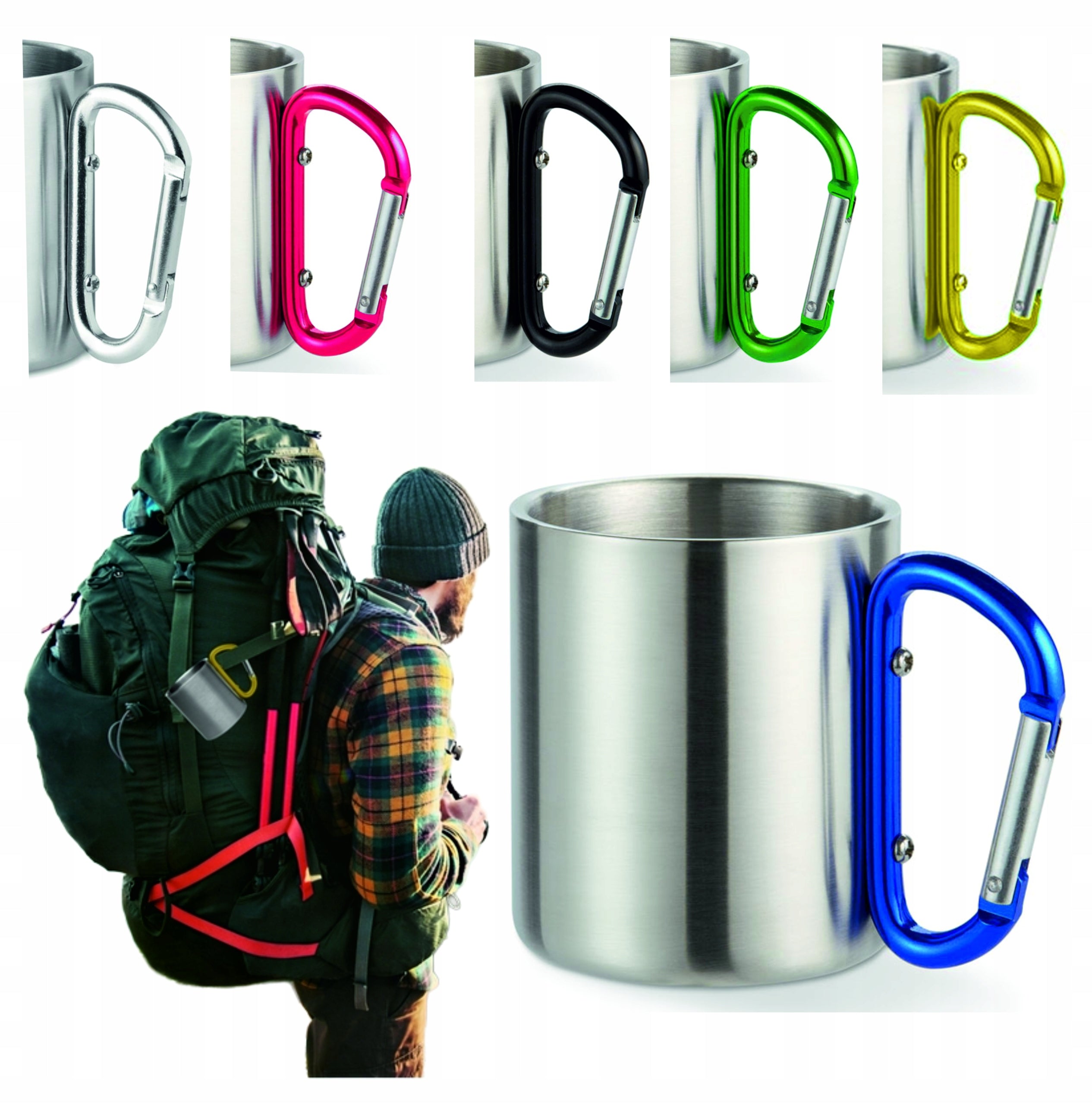 CAMPING TOURIST MUG WITH CARABINER 220ml stainless steel