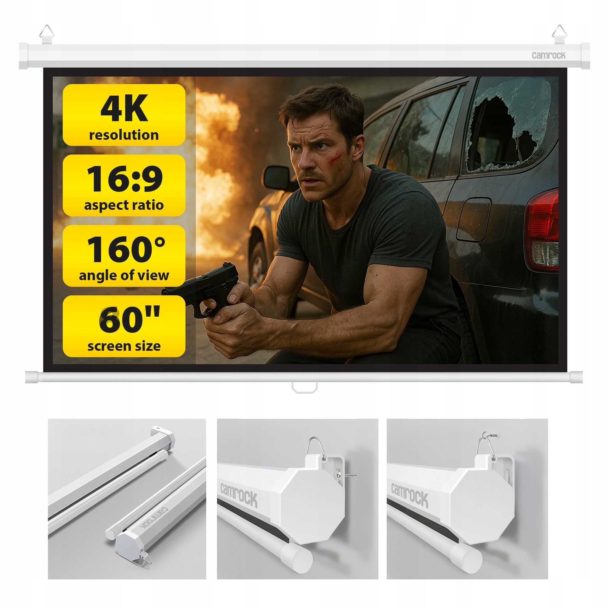 CAMROCK MATTE PROJECTION SCREEN 60 INCHES FOR PROJECTOR WHITE 16:9