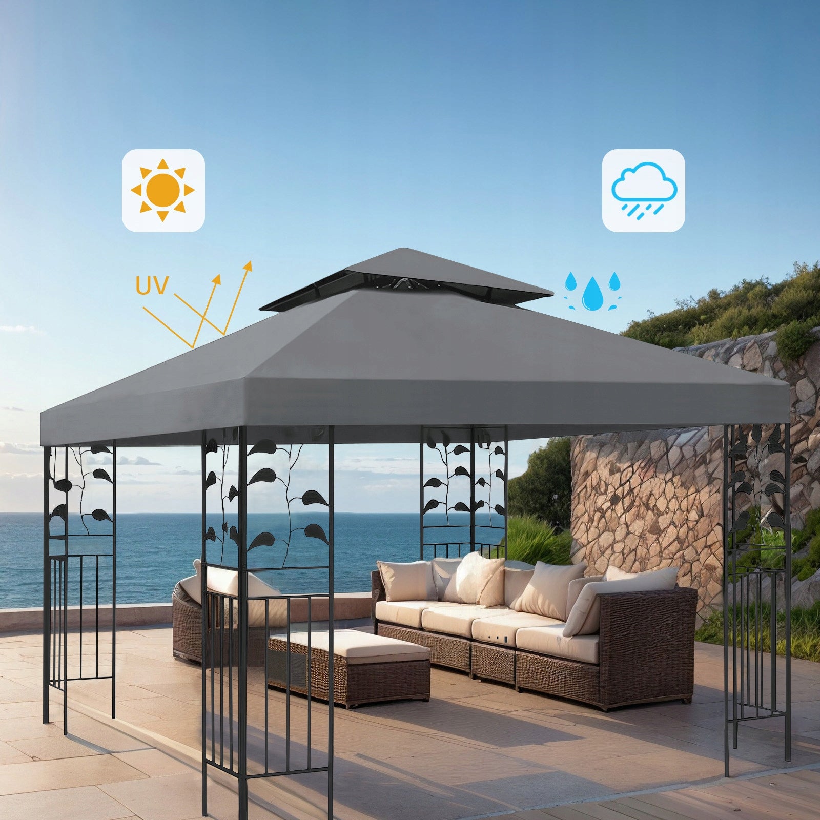 CANOPY FOR GARDEN PAVILION TENT GAZEBO 3x3m Grey Replacement Canopy Length 3 m