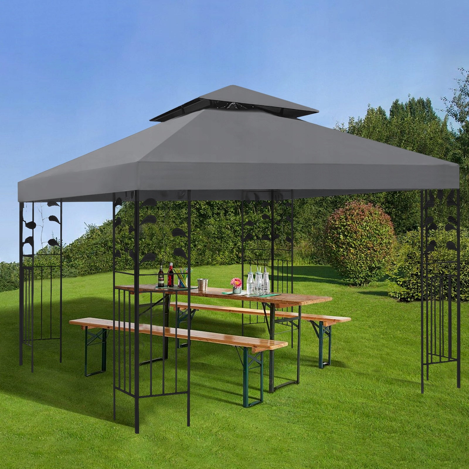 CANOPY FOR GARDEN PAVILION TENT GAZEBO 3x3m Grey Replacement Canopy Number of side walls none