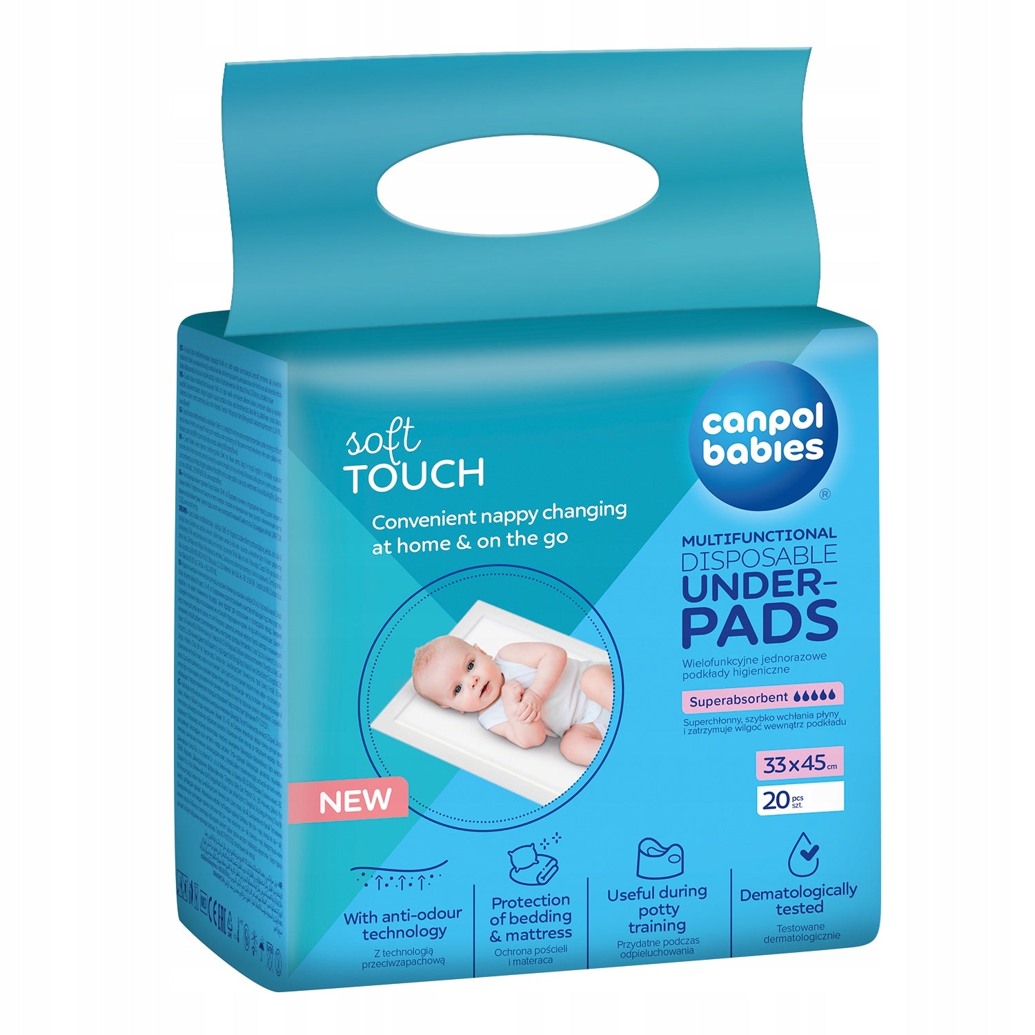 CANPOL MULTIFUNCTIONAL WATERPROOF HYGIENE PADS 33x45 cm 20 PCS Medical device type medical device or in-vitro diagnostic medical device