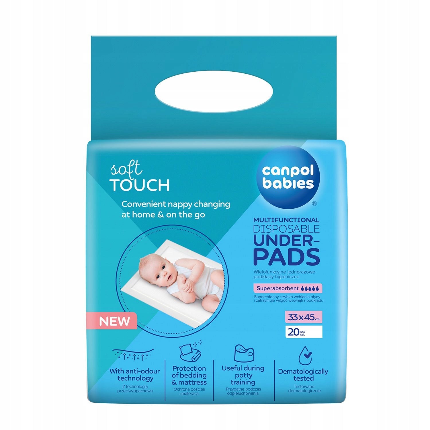 CANPOL MULTIFUNCTIONAL WATERPROOF HYGIENE PADS 33x45 cm 20 PCS Medical device yes