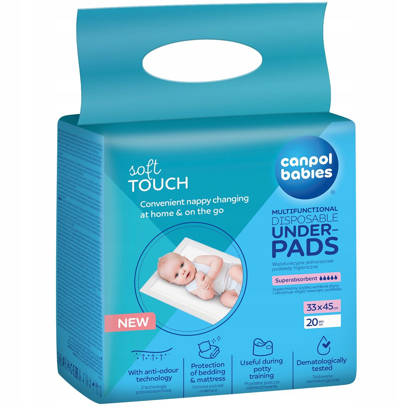 CANPOL MULTIFUNCTIONAL WATERPROOF HYGIENE PADS 33x45 cm 20 PCS