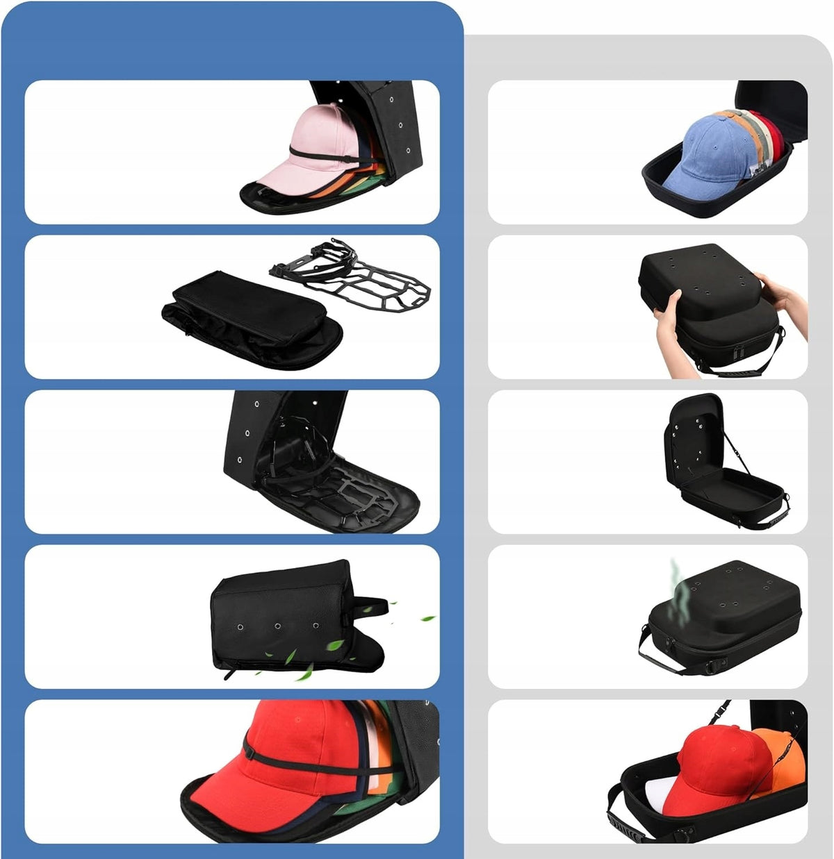 CAP CASE Leather Organizer Travel Case for 12 Hats Color black