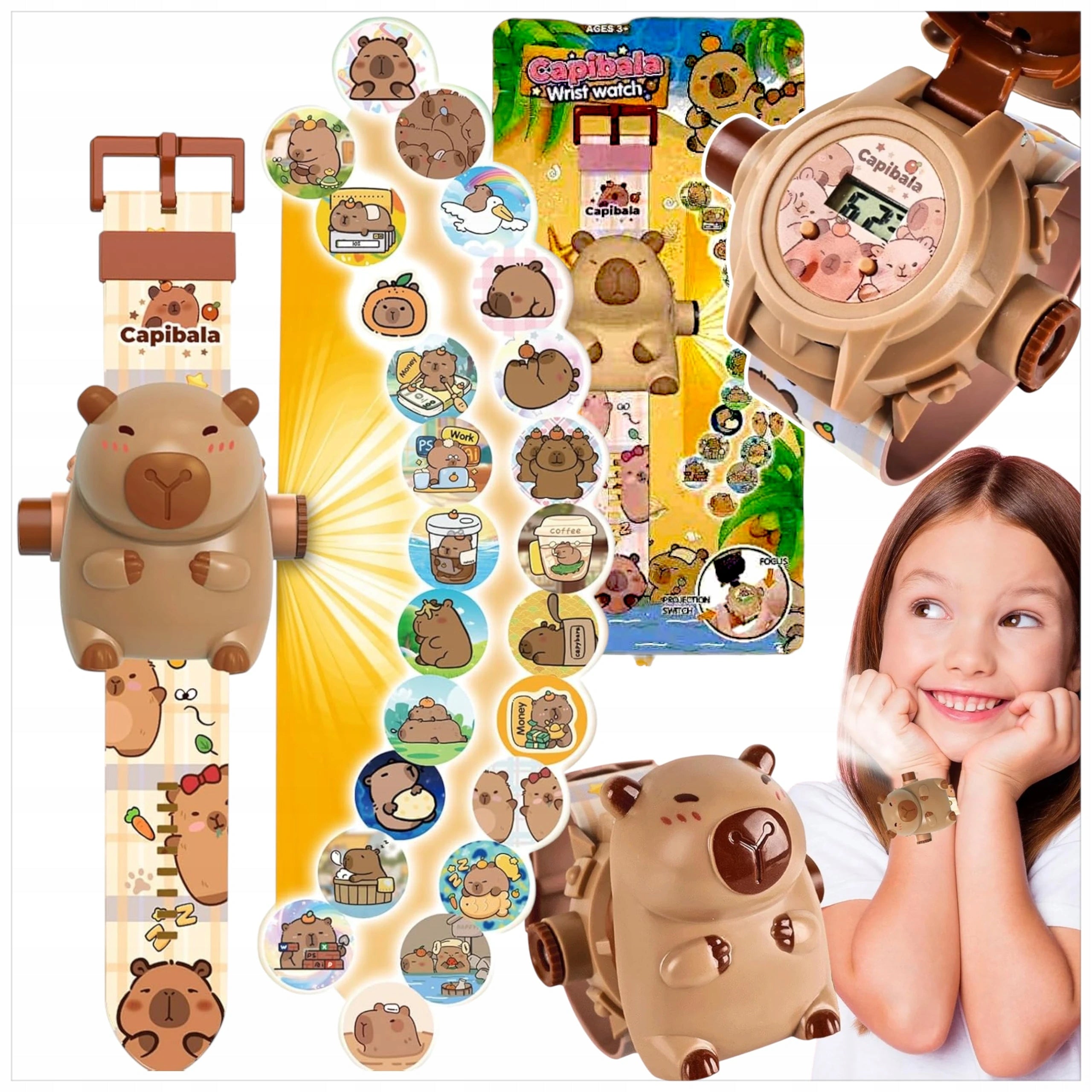 CAPYBARA WATCH WITH 3D PROJECTOR DISPLAYS PICTURES PROJECTOR BEAVER FIGURINE