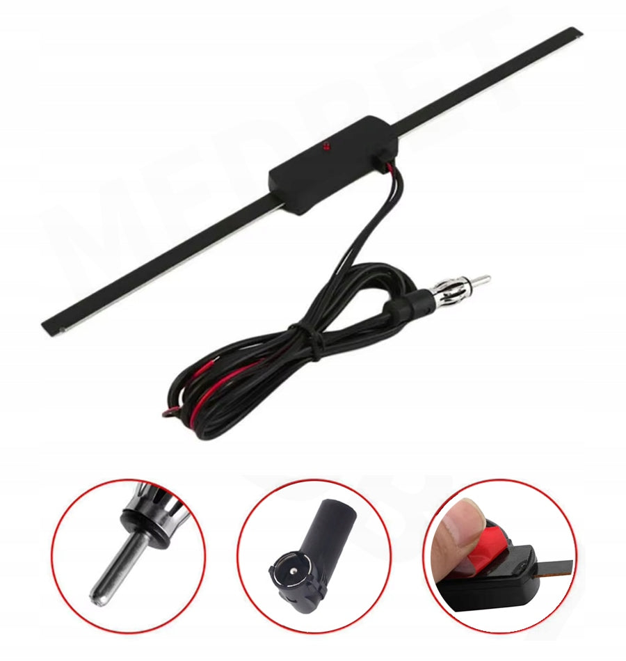 CAR ANTENNA WITH FM/AM AMPLIFIER 18dBi 2xDIFFERENT SELF-ADHESIVE PLUGS Packaging status original